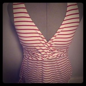 Low cut red and white striped tank